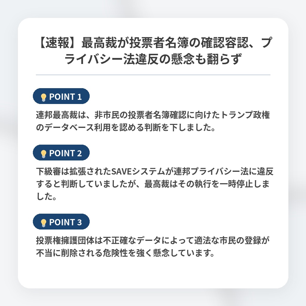 【速報】最高裁が投票者名簿の確認容認、プライバシー法違反の懸念も翻らずの注目ポイントまとめ