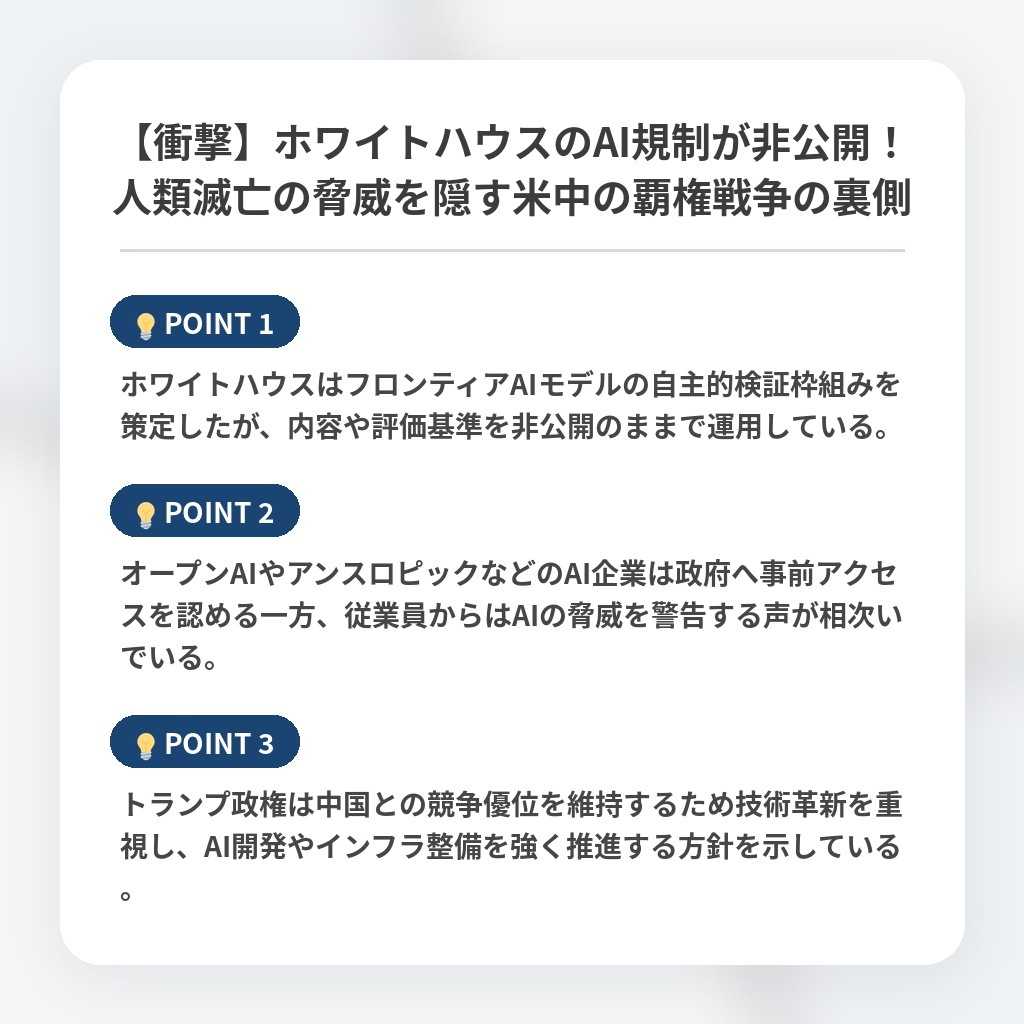 【衝撃】ホワイトハウスのAI規制が非公開！人類滅亡の脅威を隠す米中の覇権戦争の裏側の注目ポイントまとめ