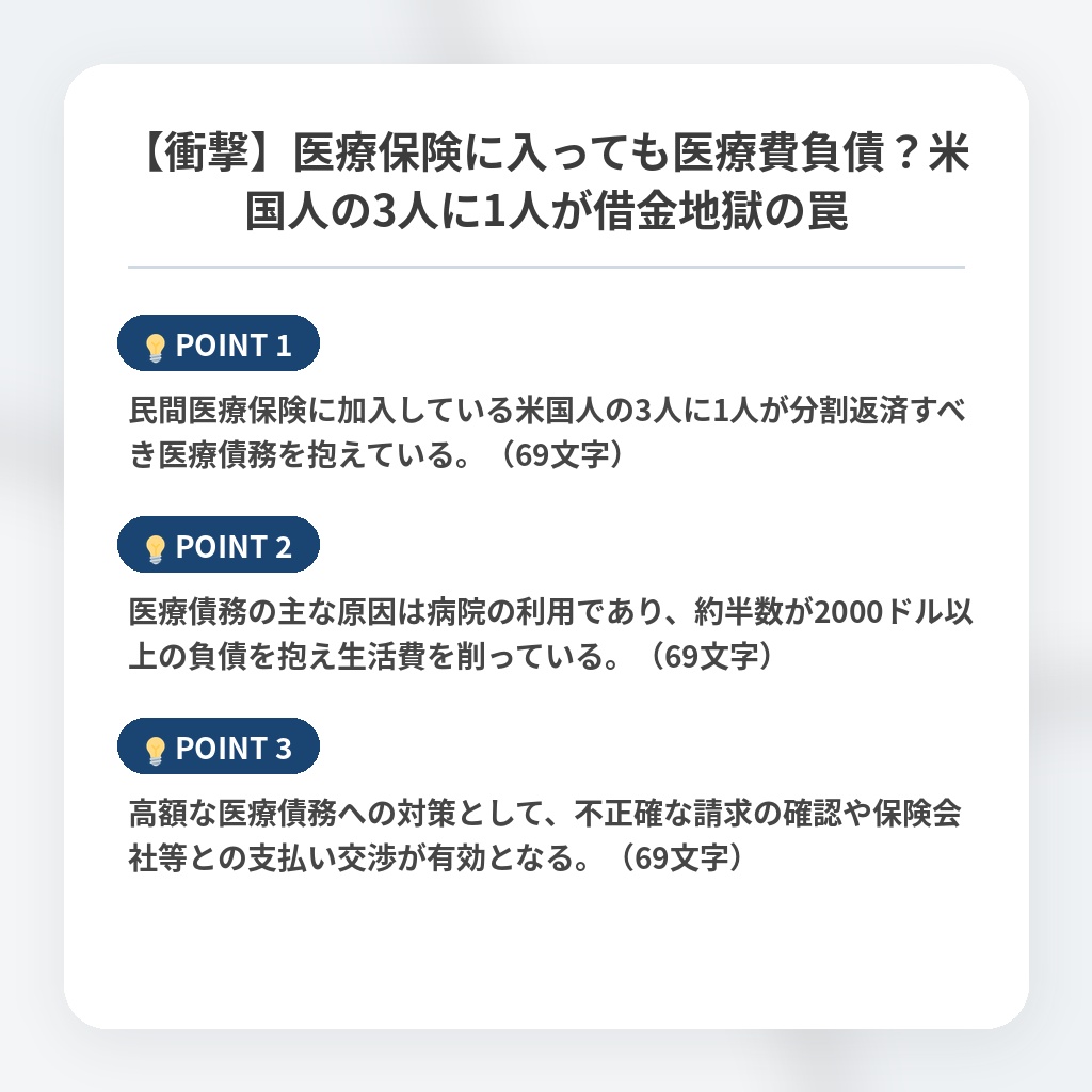 【衝撃】医療保険に入っても医療費負債？米国人の3人に1人が借金地獄の罠の注目ポイントまとめ