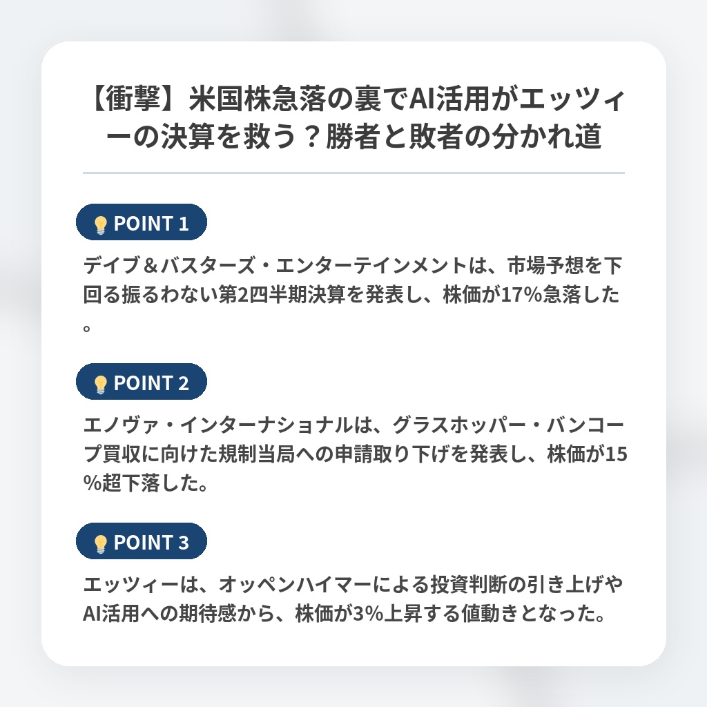 【衝撃】米国株急落の裏でAI活用がエッツィーの決算を救う？勝者と敗者の分かれ道の注目ポイントまとめ