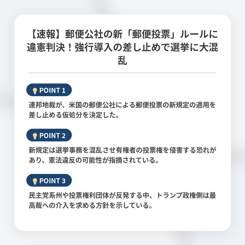【速報】郵便公社の新「郵便投票」ルールに違憲判決！強行導入の差し止めで選挙に大混乱の注目ポイントまとめ