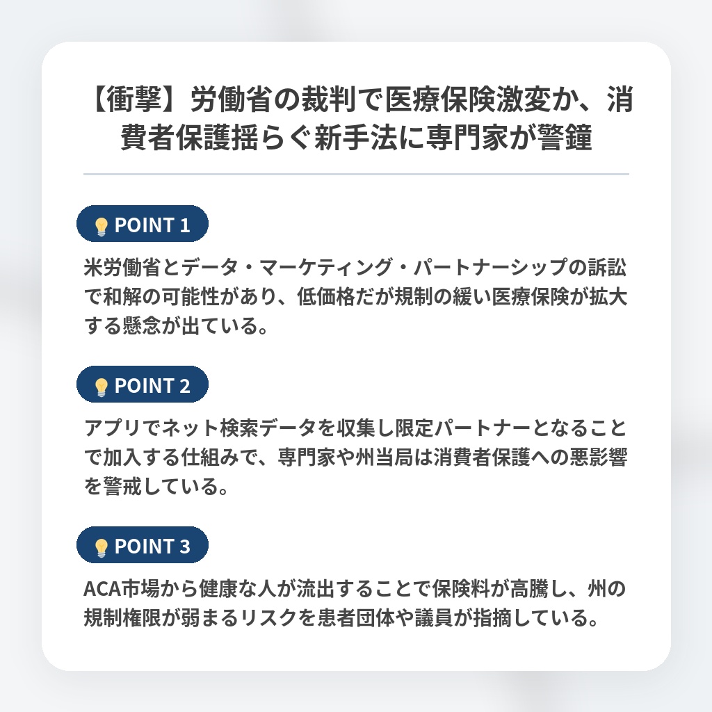 【衝撃】労働省の裁判で医療保険激変か、消費者保護揺らぐ新手法に専門家が警鐘の注目ポイントまとめ