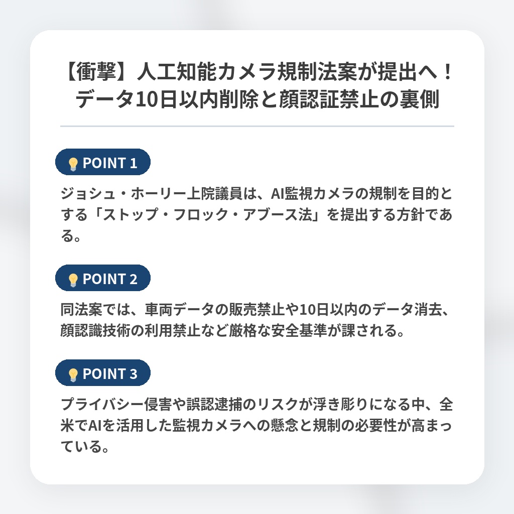 【衝撃】人工知能カメラ規制法案が提出へ！データ10日以内削除と顔認証禁止の裏側の注目ポイントまとめ