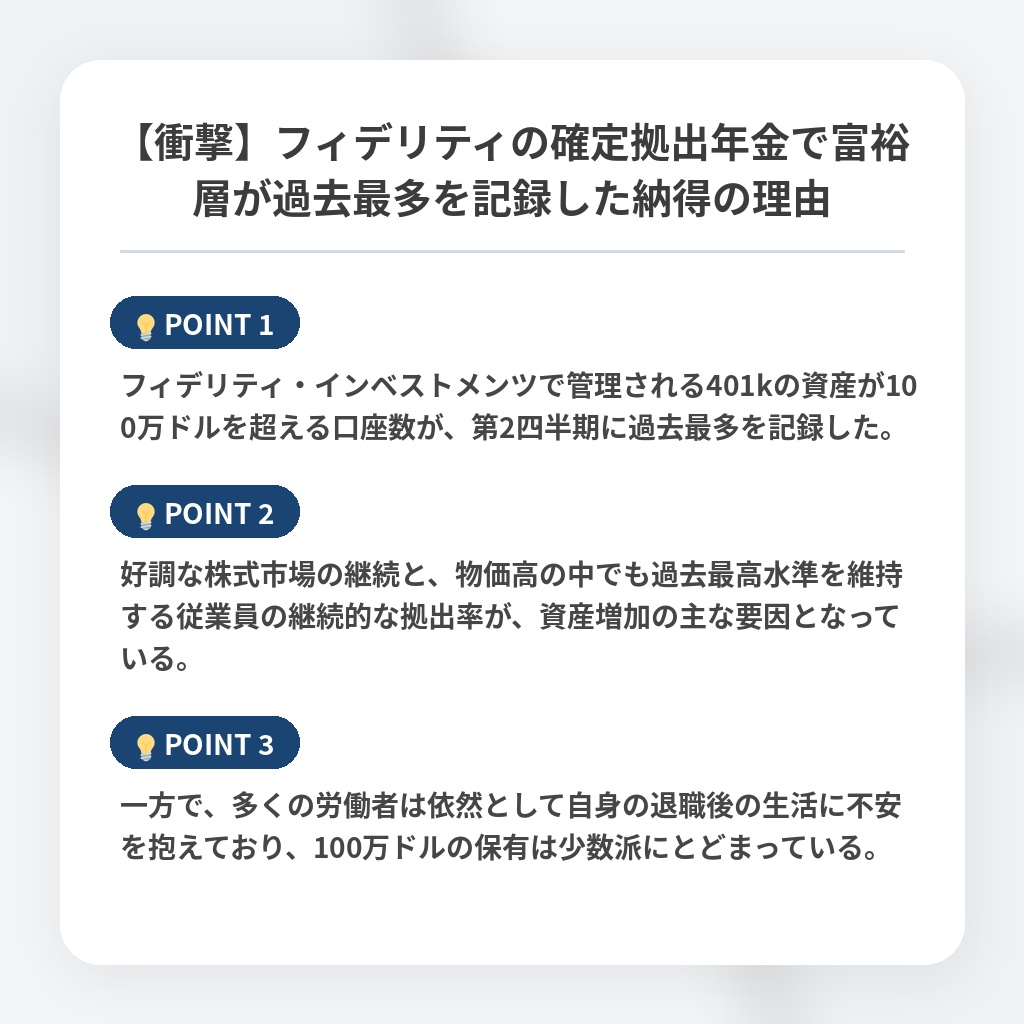 【衝撃】フィデリティの確定拠出年金で富裕層が過去最多を記録した納得の理由の注目ポイントまとめ