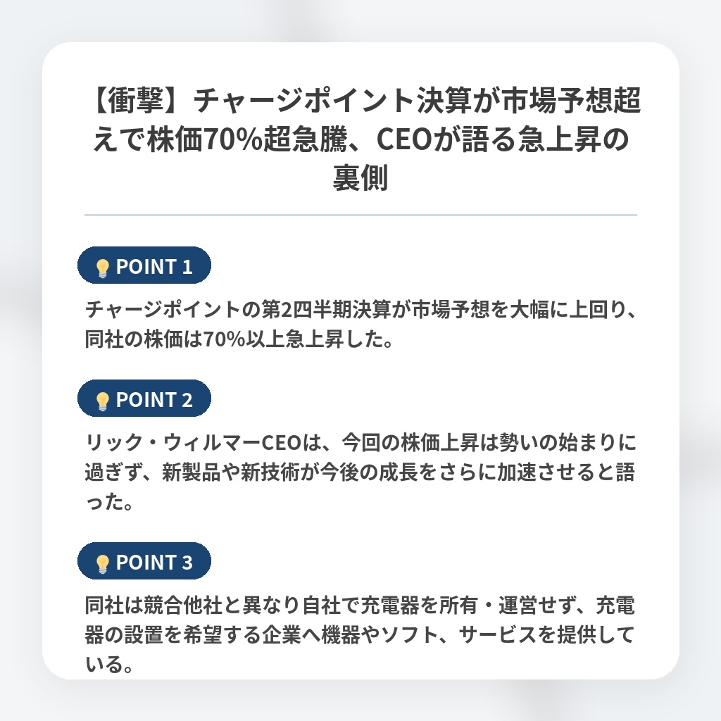 【衝撃】チャージポイント決算が市場予想超えで株価70%超急騰、CEOが語る急上昇の裏側の注目ポイントまとめ