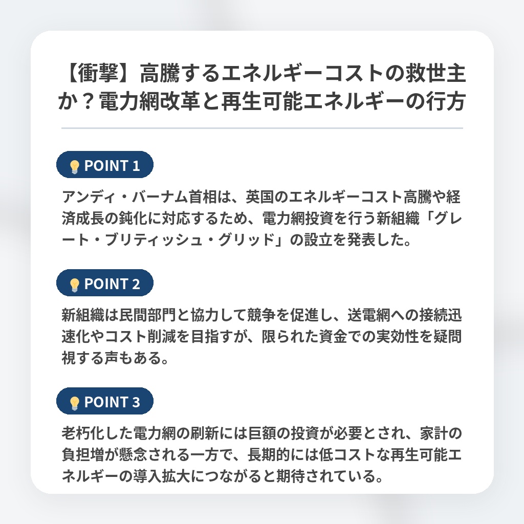 【衝撃】高騰するエネルギーコストの救世主か？電力網改革と再生可能エネルギーの行方の注目ポイントまとめ