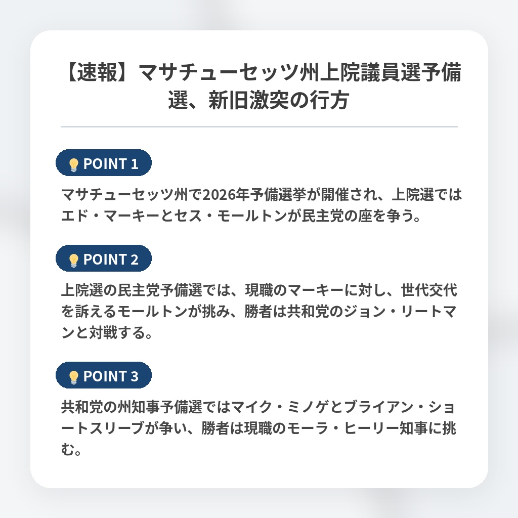 【速報】マサチューセッツ州上院議員選予備選、新旧激突の行方の注目ポイントまとめ