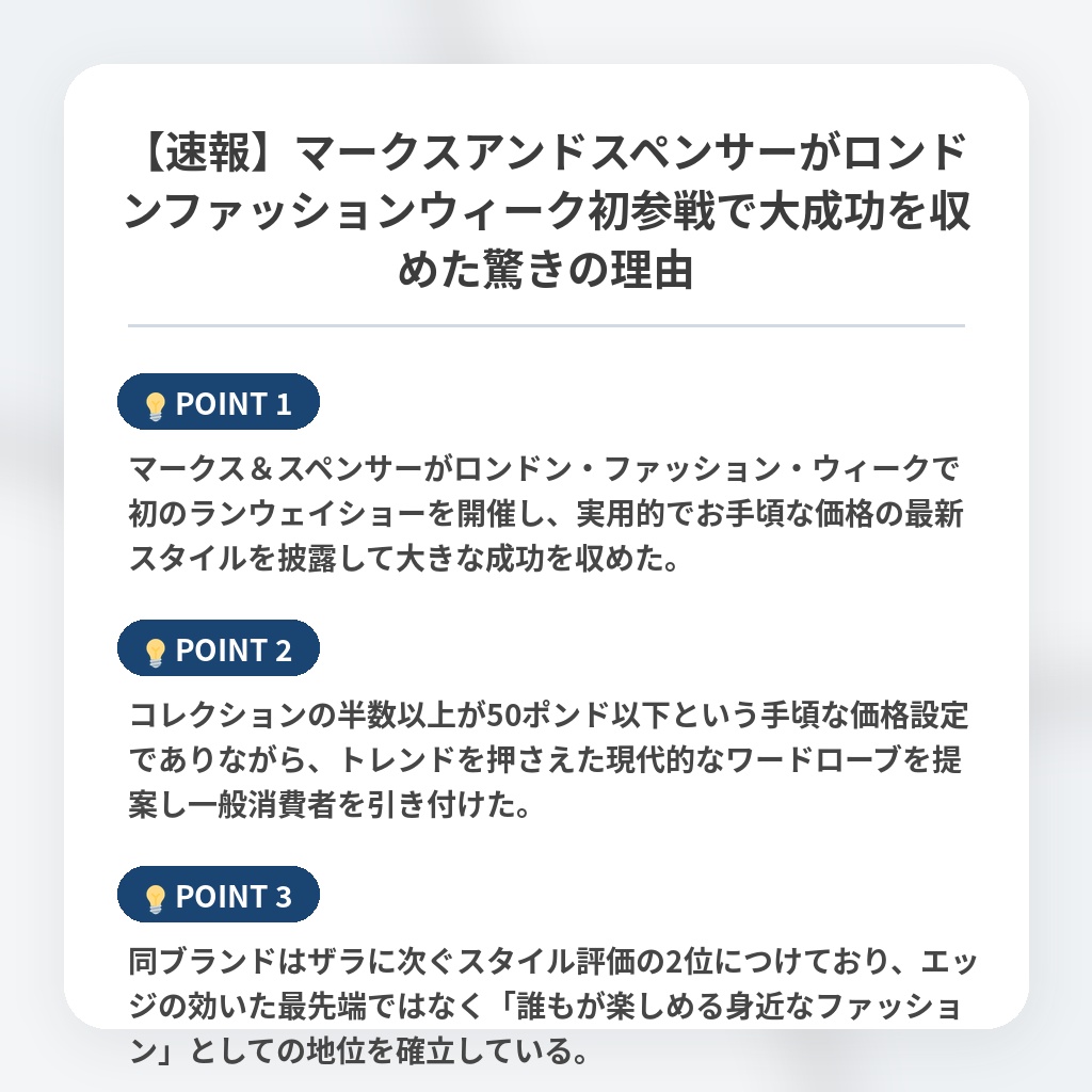 【速報】マークスアンドスペンサーがロンドンファッションウィーク初参戦で大成功を収めた驚きの理由の注目ポイントまとめ
