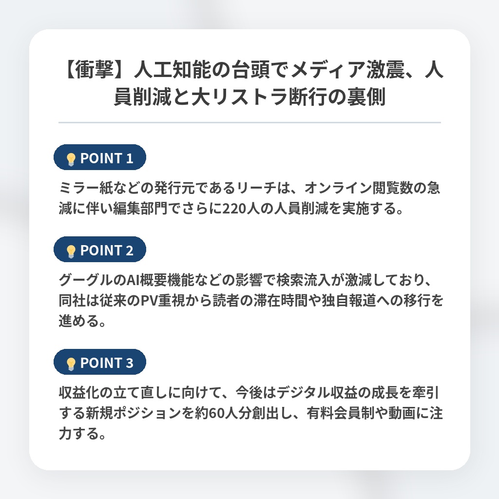 【衝撃】人工知能の台頭でメディア激震、人員削減と大リストラ断行の裏側の注目ポイントまとめ