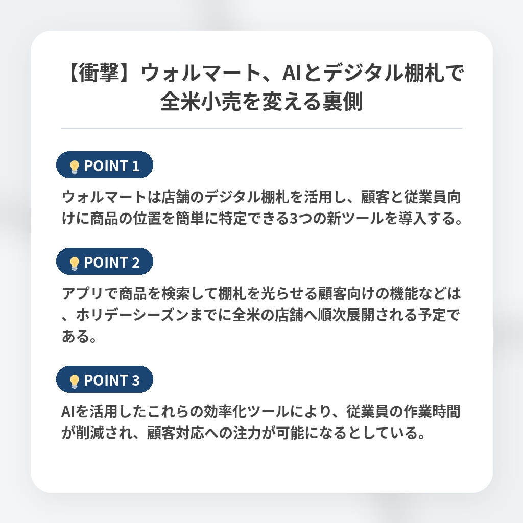 【衝撃】ウォルマート、AIとデジタル棚札で全米小売を変える裏側の注目ポイントまとめ