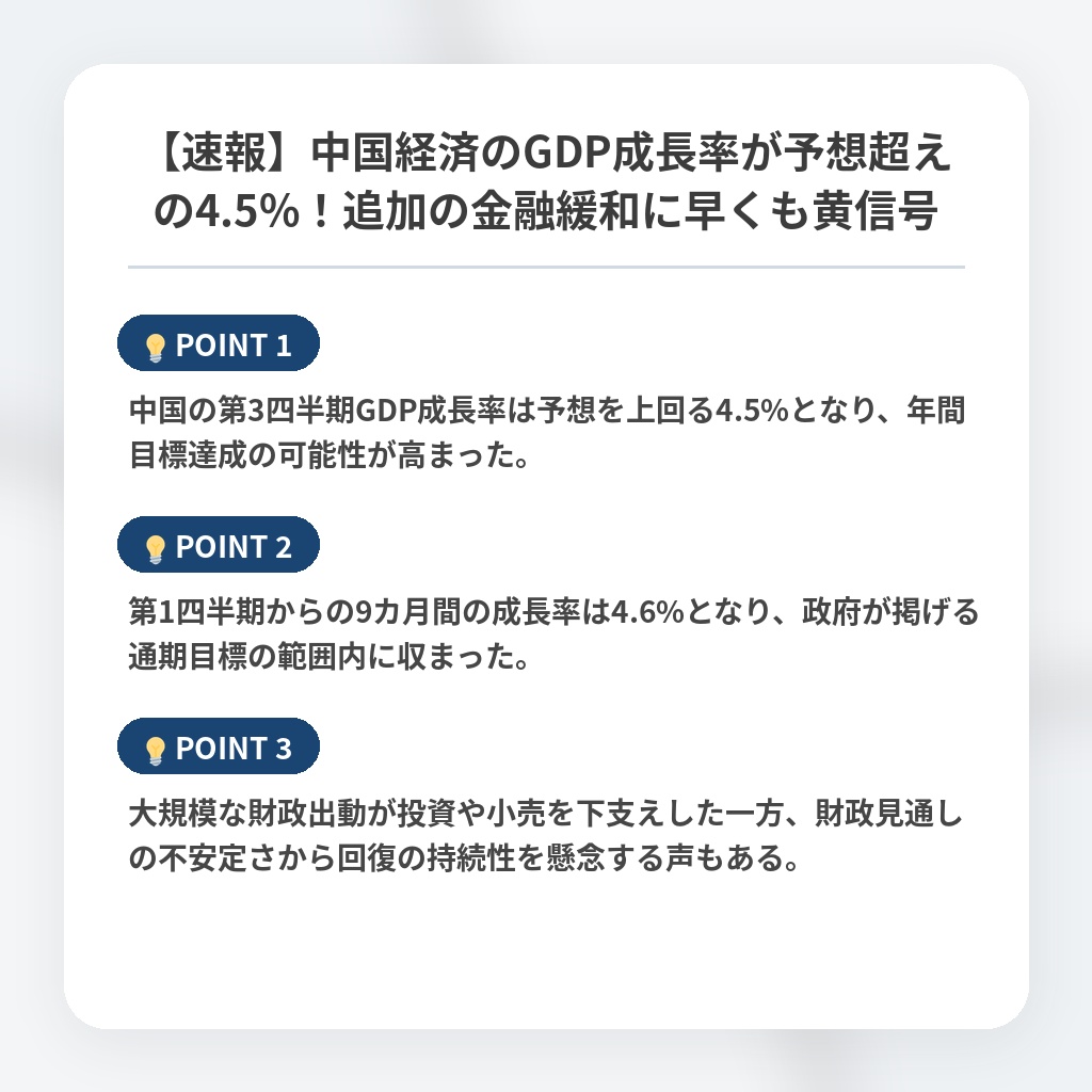 【速報】中国経済のGDP成長率が予想超えの4.5%!追加の金融緩和に早くも黄信号の注目ポイントまとめ