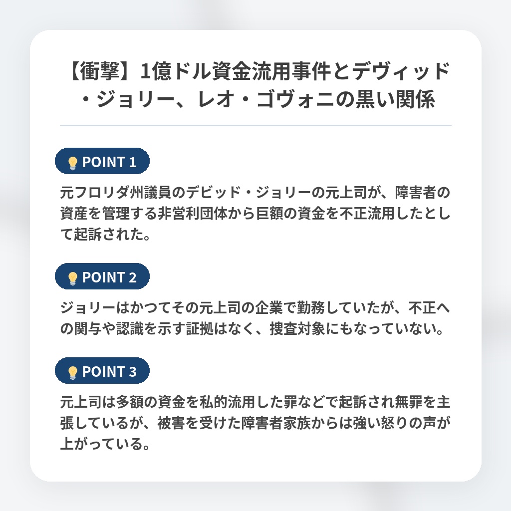 【衝撃】1億ドル資金流用事件とデヴィッド・ジョリー、レオ・ゴヴォニの黒い関係の注目ポイントまとめ
