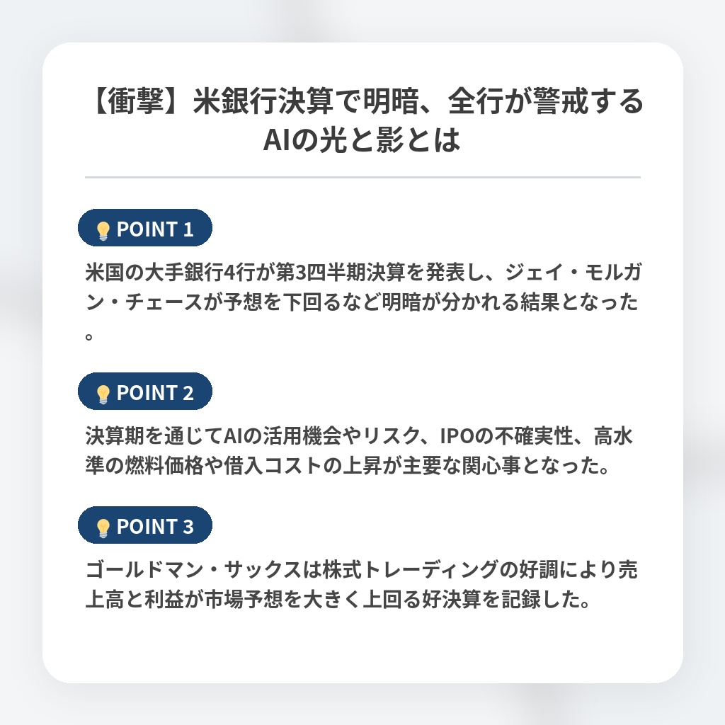 【衝撃】米銀行決算で明暗、全行が警戒するAIの光と影とはの注目ポイントまとめ