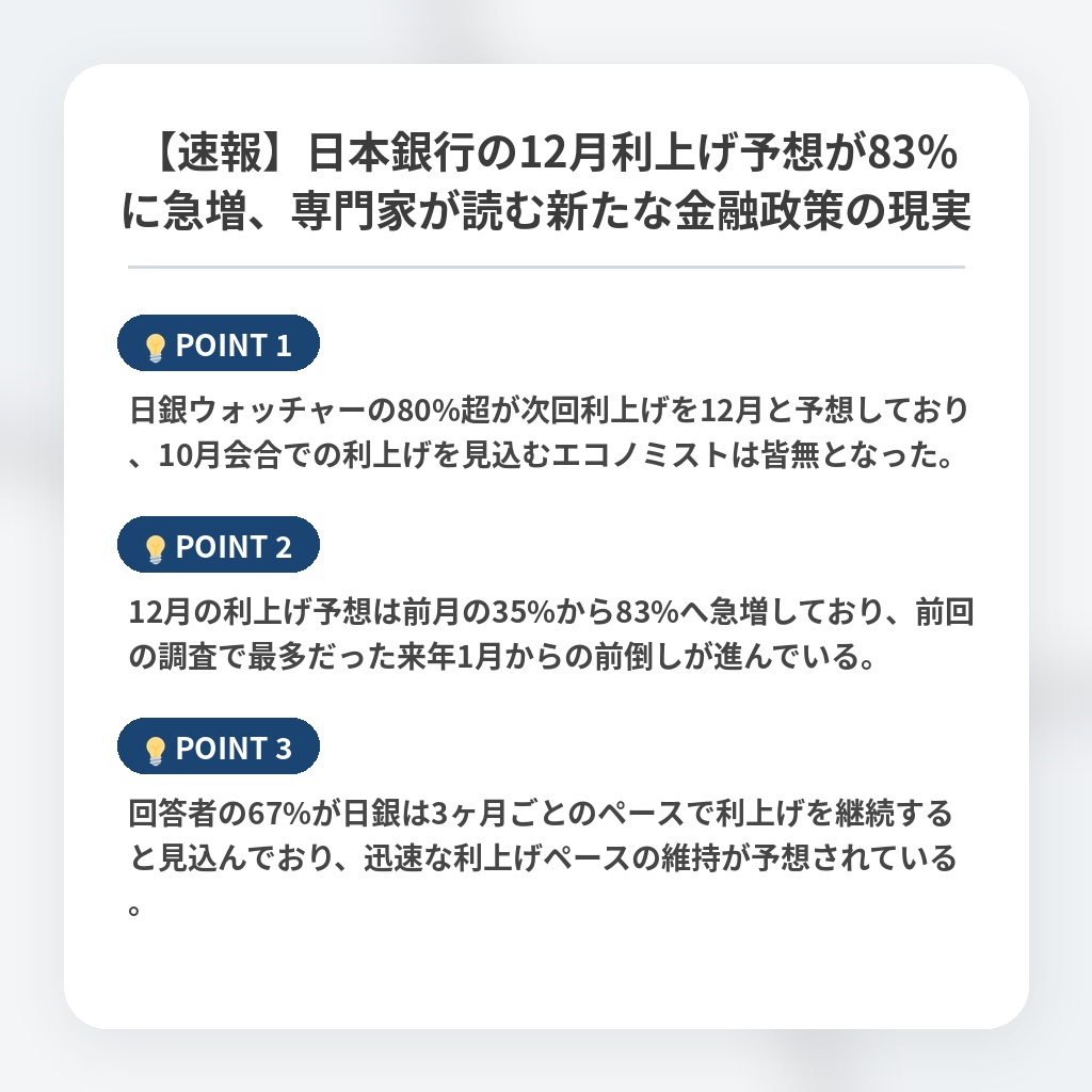 【速報】日本銀行の12月利上げ予想が83%に急増、専門家が読む新たな金融政策の現実の注目ポイントまとめ