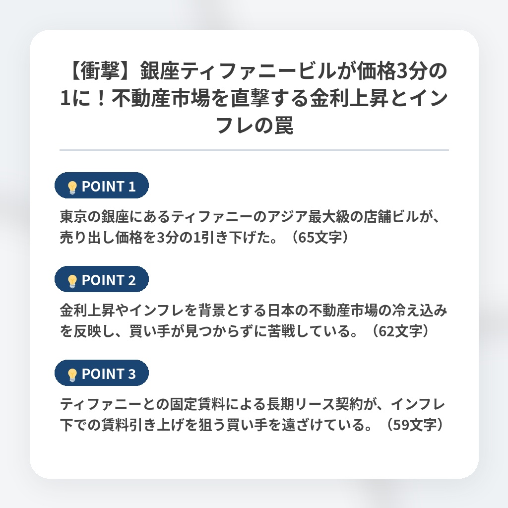 【衝撃】銀座ティファニービルが価格3分の1に!不動産市場を直撃する金利上昇とインフレの罠の注目ポイントまとめ