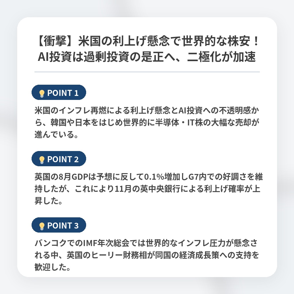 【衝撃】米国の利上げ懸念で世界的な株安！AI投資は過剰投資の是正へ、二極化が加速の注目ポイントまとめ