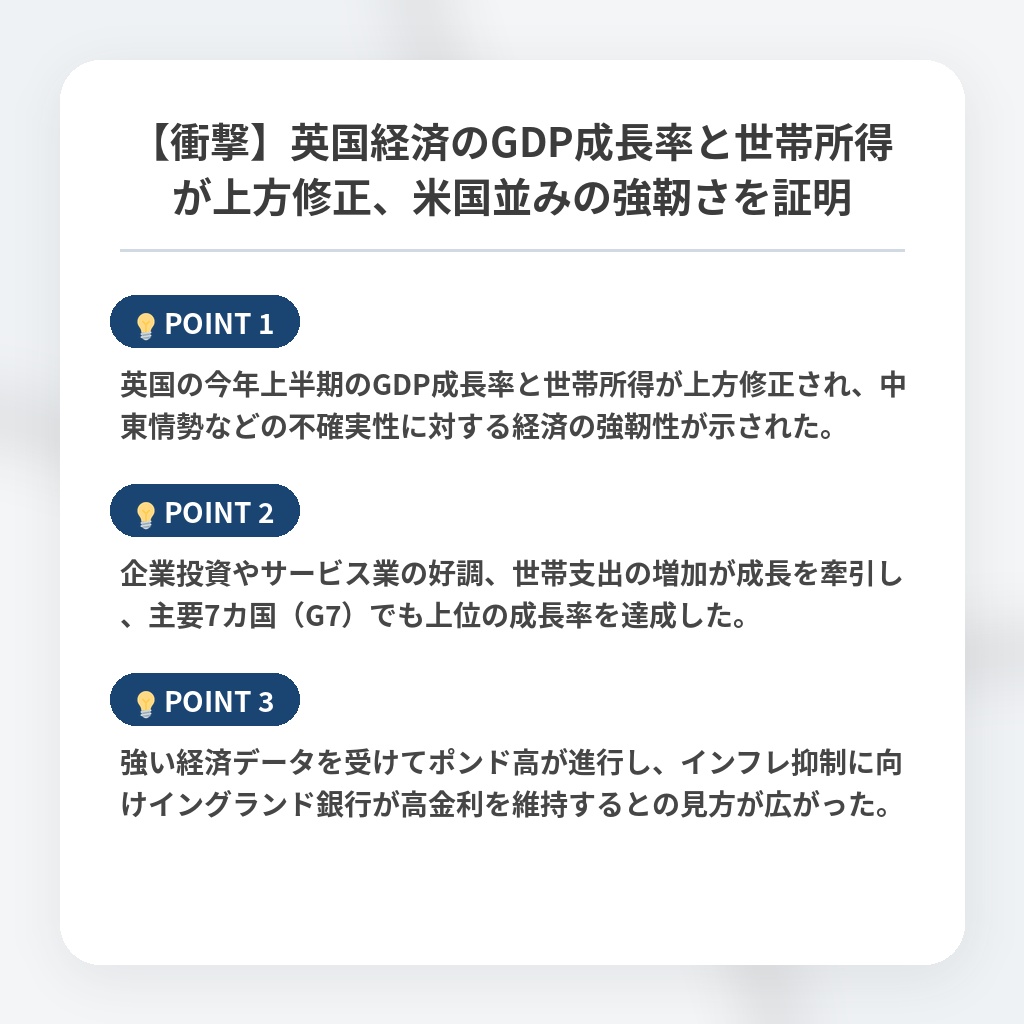 【衝撃】英国経済のGDP成長率と世帯所得が上方修正、米国並みの強靭さを証明の注目ポイントまとめ