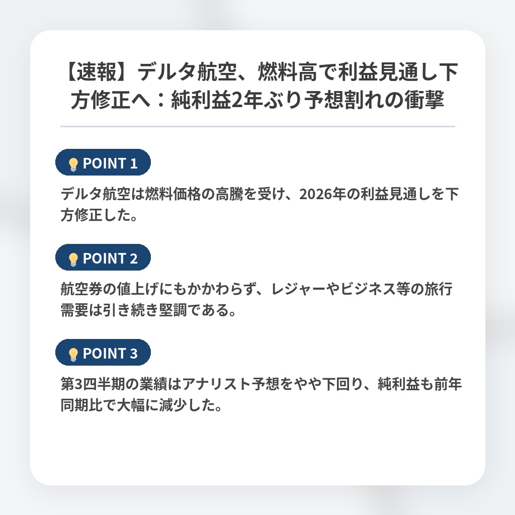 【速報】デルタ航空、燃料高で利益見通し下方修正へ：純利益2年ぶり予想割れの衝撃の注目ポイントまとめ