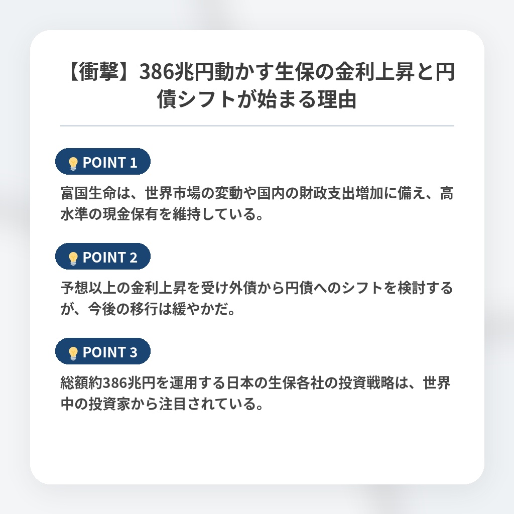 【衝撃】386兆円動かす生保の金利上昇と円債シフトが始まる理由の注目ポイントまとめ