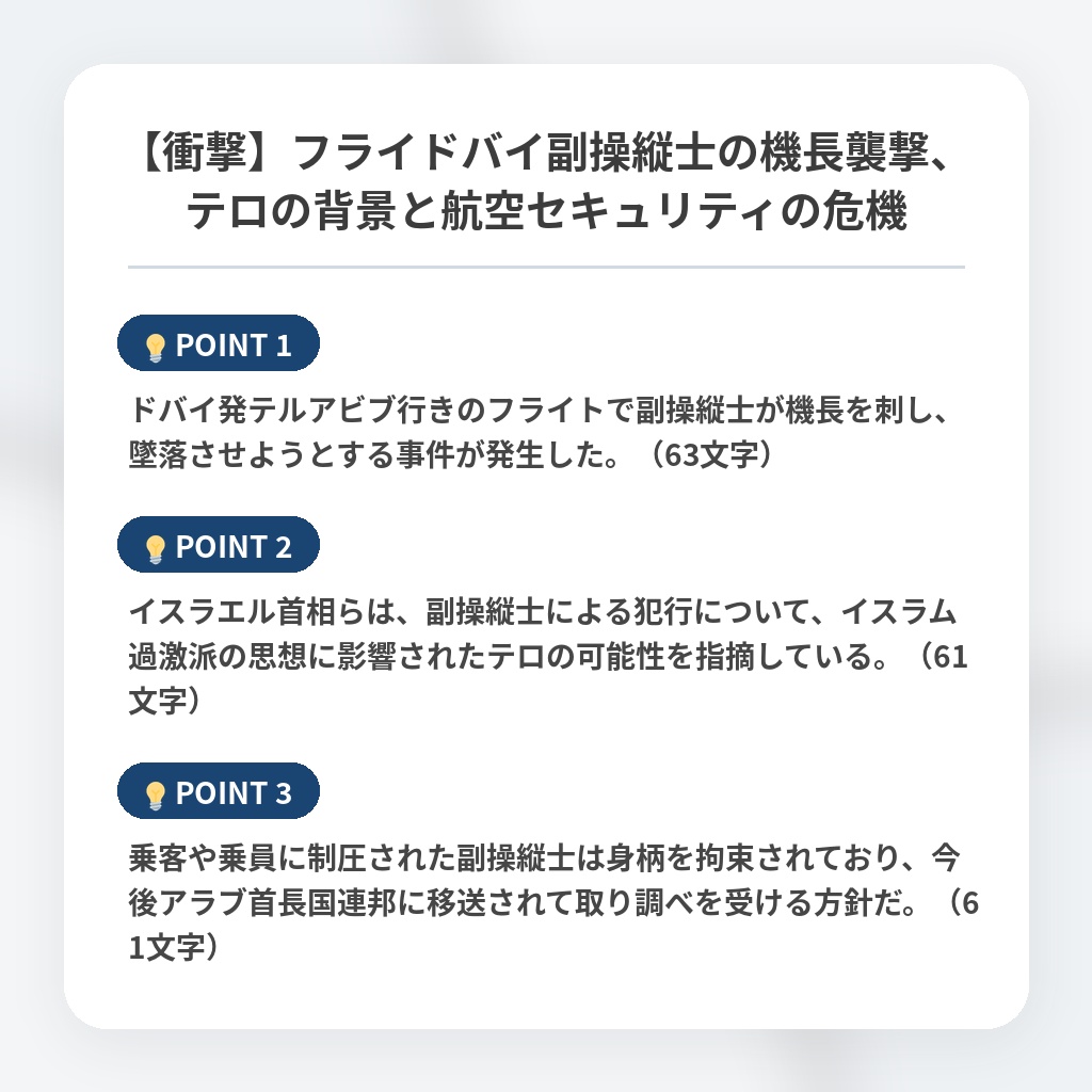 【衝撃】フライドバイ副操縦士の機長襲撃、テロの背景と航空セキュリティの危機の注目ポイントまとめ