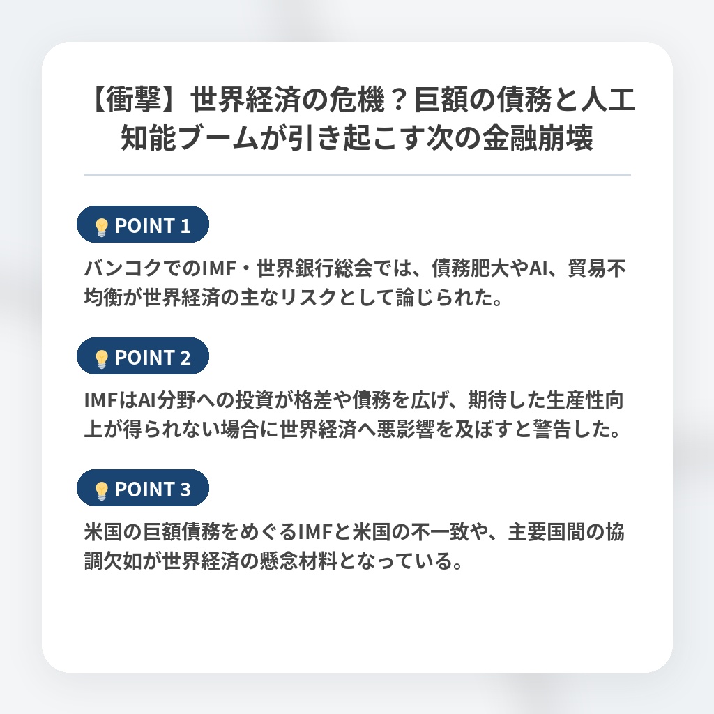 【衝撃】世界経済の危機？巨額の債務と人工知能ブームが引き起こす次の金融崩壊の注目ポイントまとめ