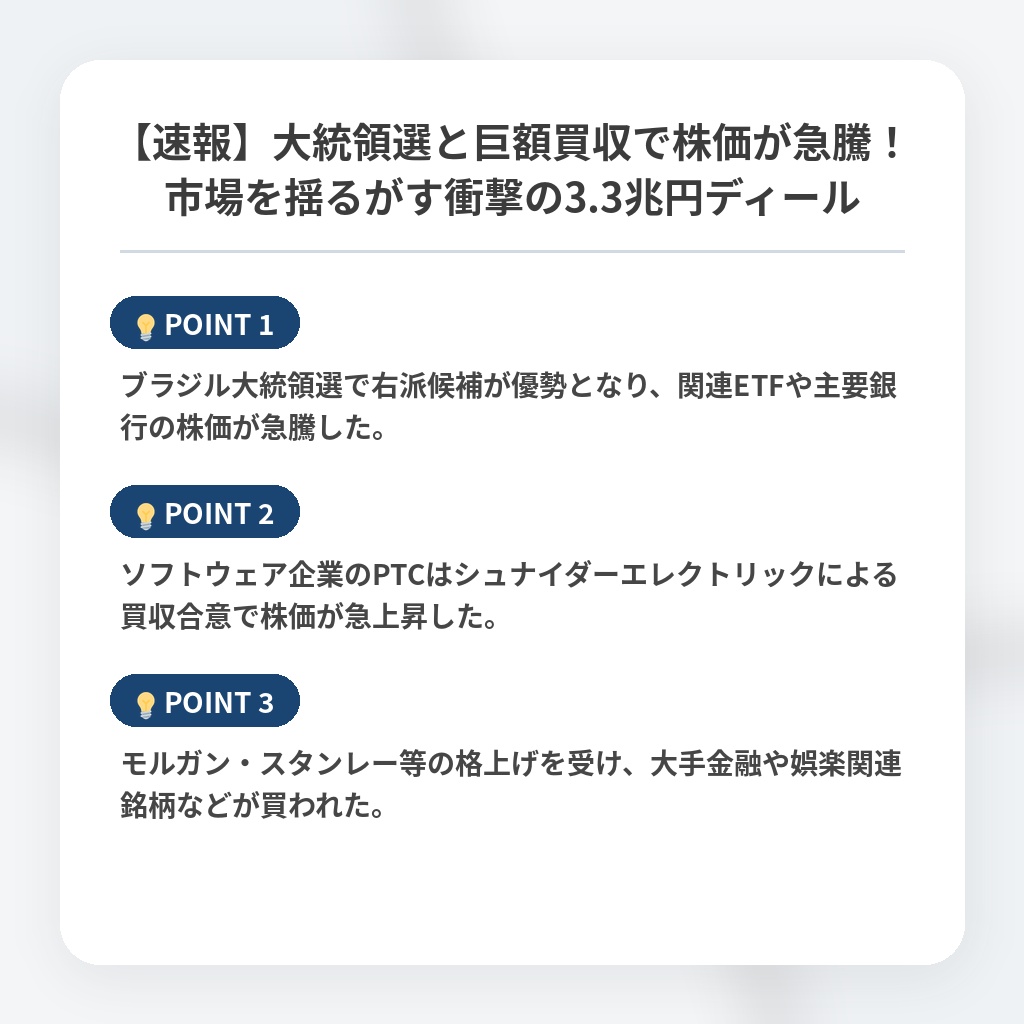 【速報】大統領選と巨額買収で株価が急騰！市場を揺るがす衝撃の3.3兆円ディールの注目ポイントまとめ