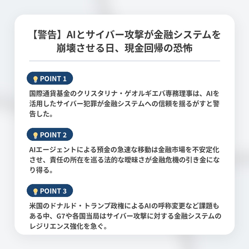 【警告】AIとサイバー攻撃が金融システムを崩壊させる日、現金回帰の恐怖の注目ポイントまとめ