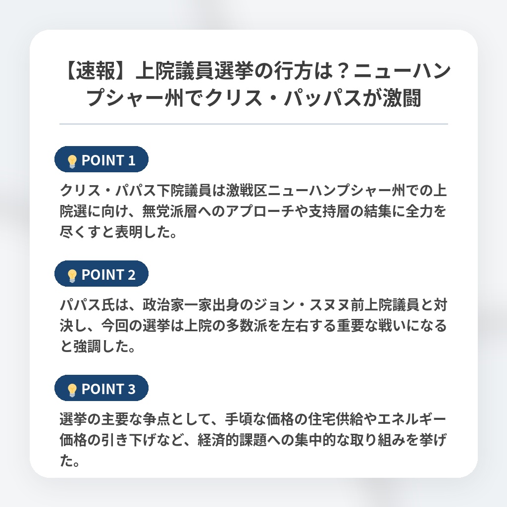 【速報】上院議員選挙の行方は？ニューハンプシャー州でクリス・パッパスが激闘の注目ポイントまとめ