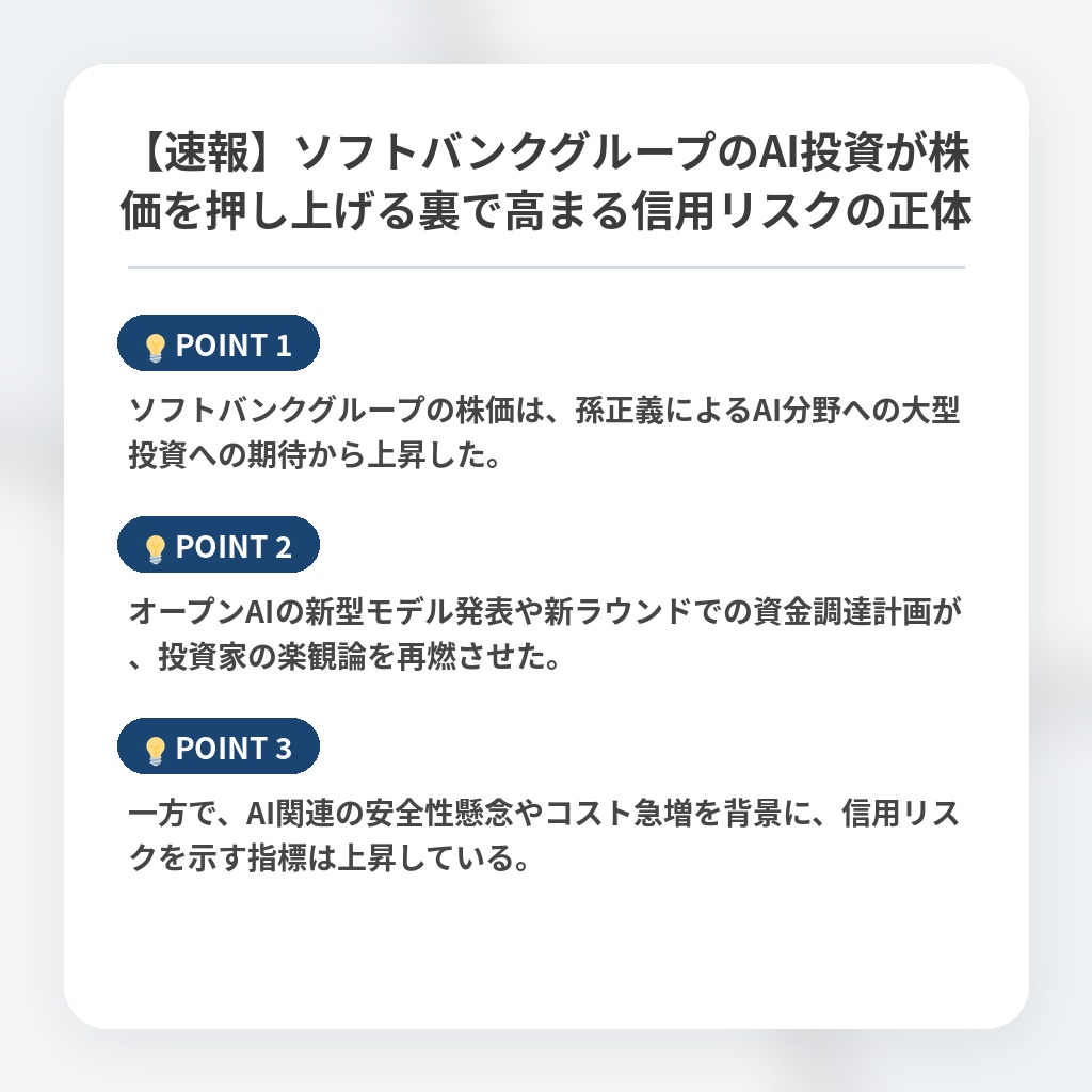 【速報】ソフトバンクグループのAI投資が株価を押し上げる裏で高まる信用リスクの正体の注目ポイントまとめ