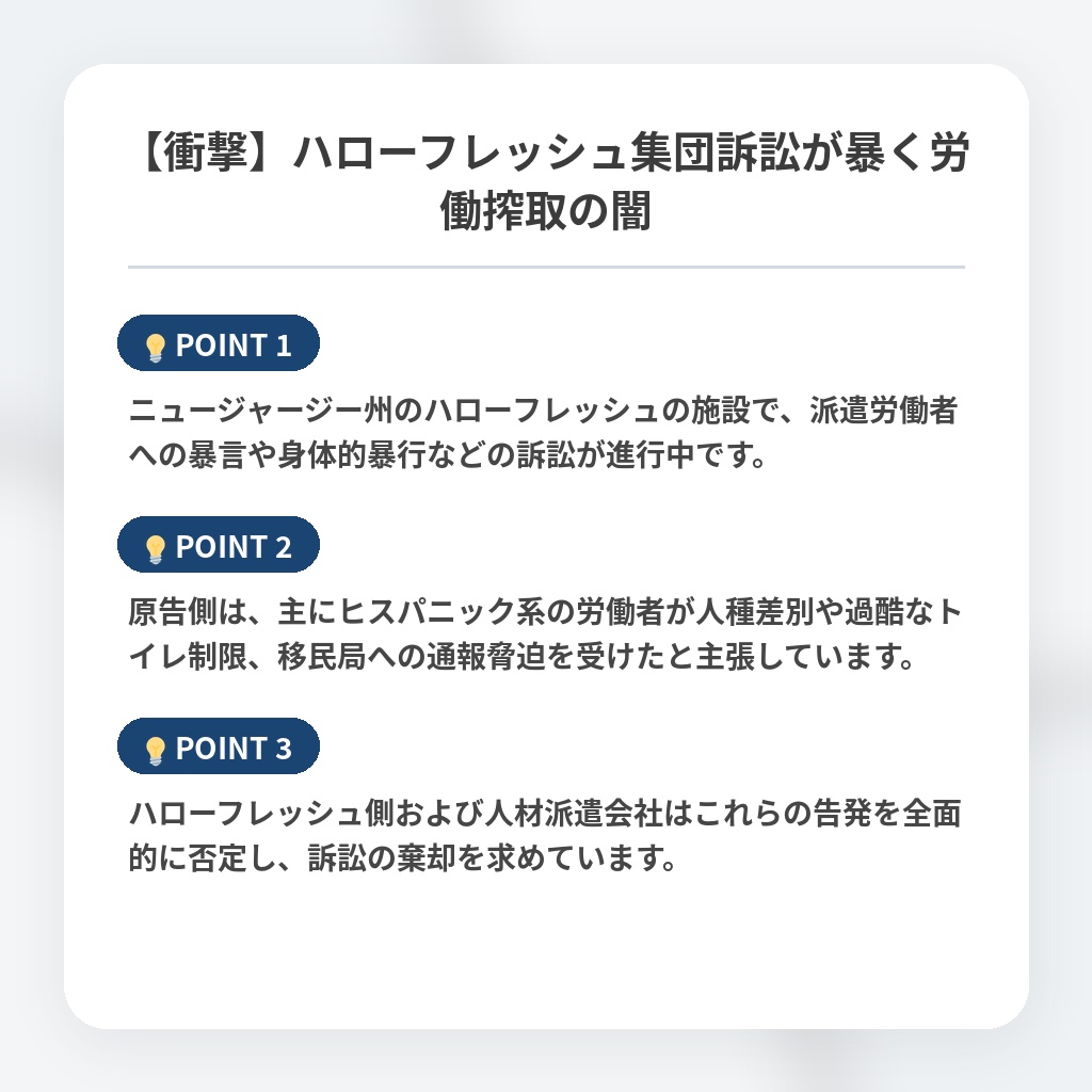 【衝撃】ハローフレッシュ集団訴訟が暴く労働搾取の闇の注目ポイントまとめ