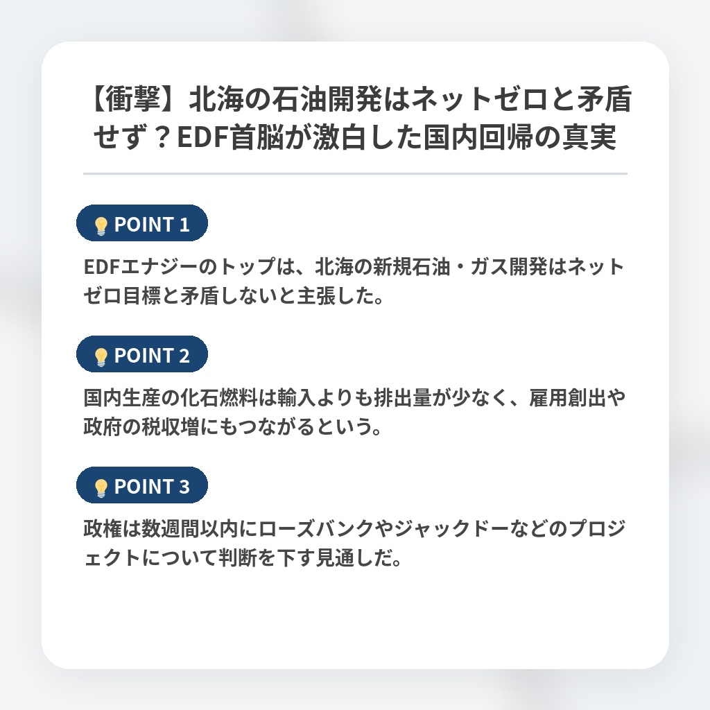 【衝撃】北海の石油開発はネットゼロと矛盾せず？EDF首脳が激白した国内回帰の真実の注目ポイントまとめ