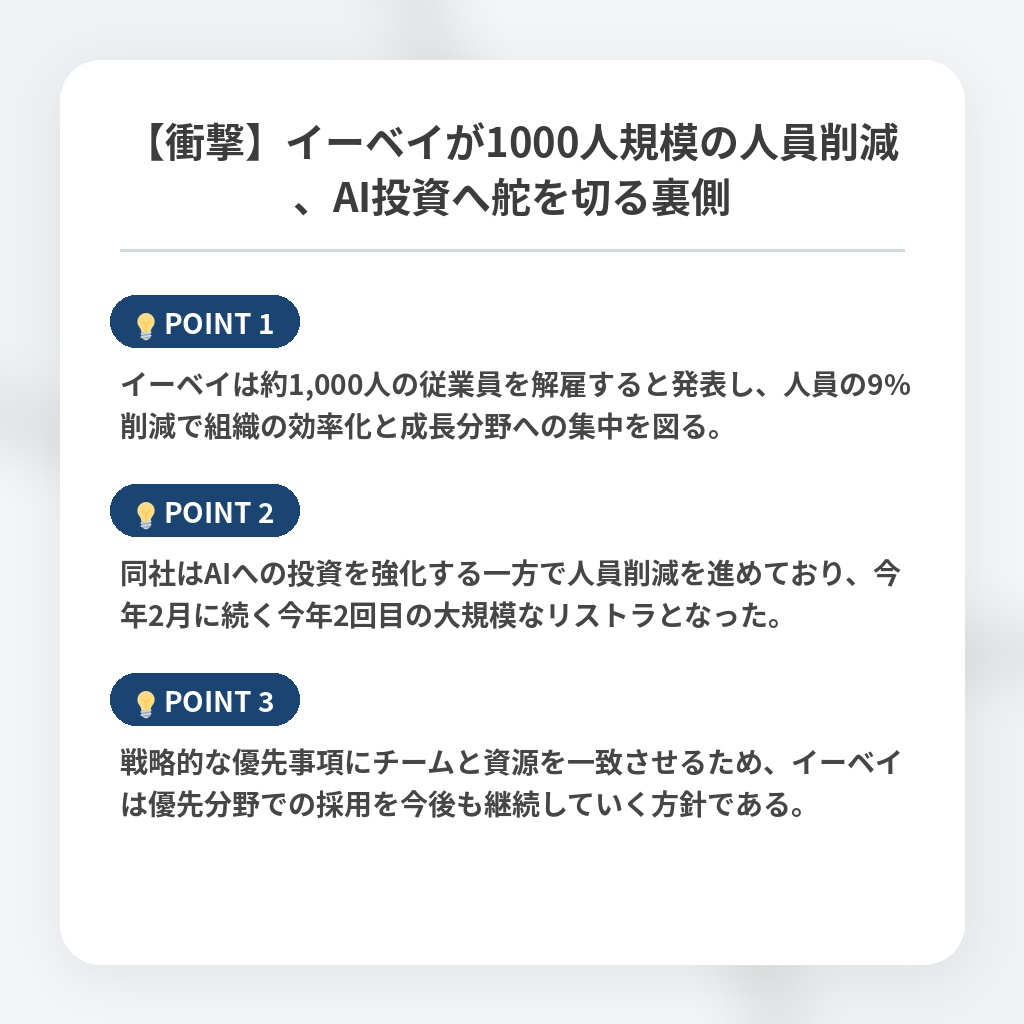【衝撃】イーベイが1000人規模の人員削減、AI投資へ舵を切る裏側の注目ポイントまとめ