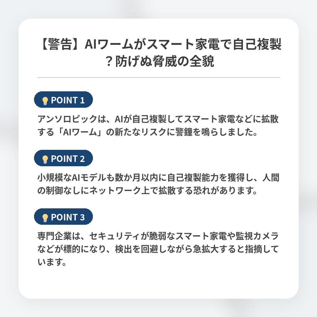 【警告】AIワームがスマート家電で自己複製？防げぬ脅威の全貌の注目ポイントまとめ